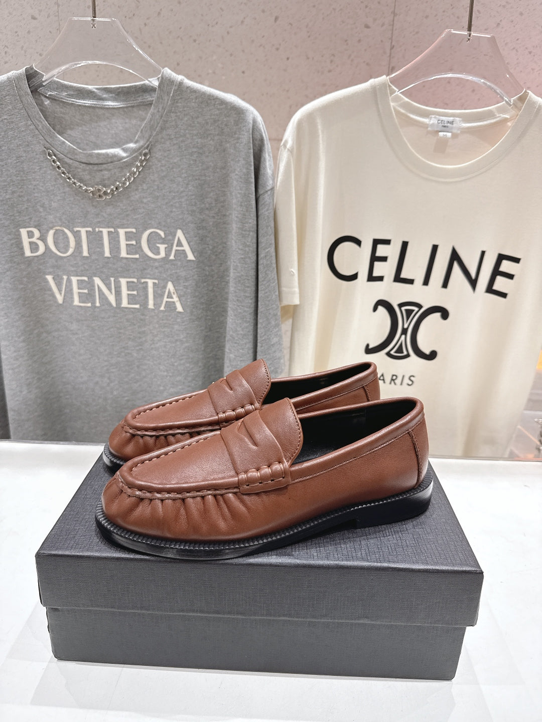 YSL 25S LOAFERS IN CHESTNUT BROWN LAMBSKIN WITH GOLD HARDWARE