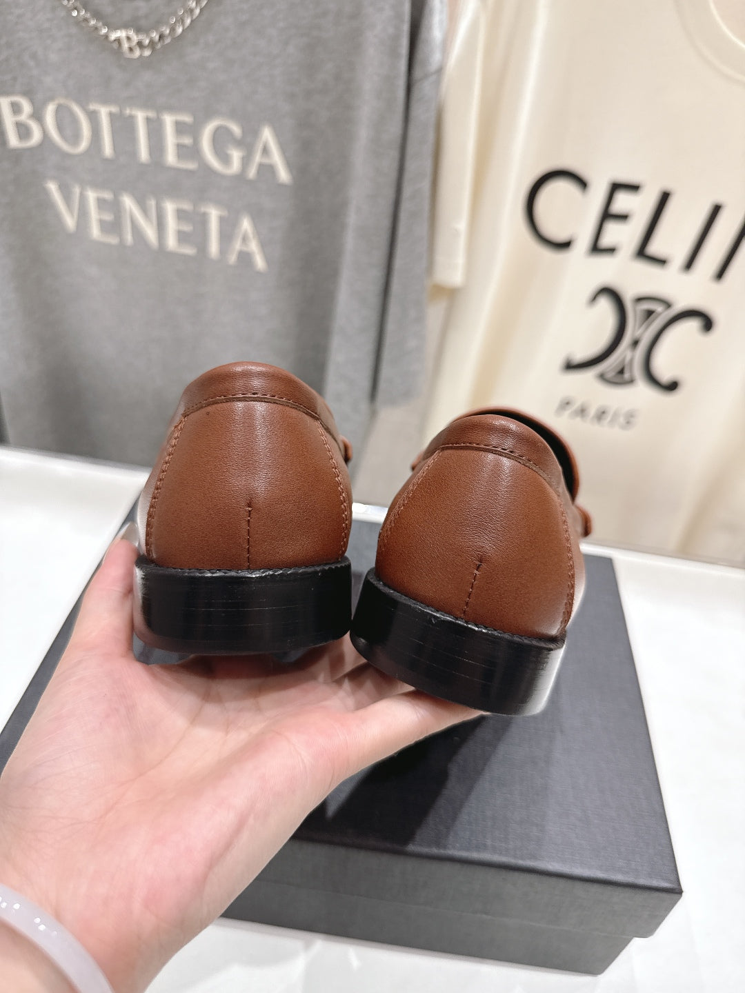 YSL 25S LOAFERS IN CHESTNUT BROWN LAMBSKIN WITH GOLD HARDWARE