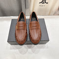 YSL 25S LOAFERS IN CHESTNUT BROWN LAMBSKIN WITH GOLD HARDWARE