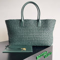 BOTTEGA VENETA 25S LARGE CABAT BAG 51 IN DEEP SLATE GREEN LAMBSKIN