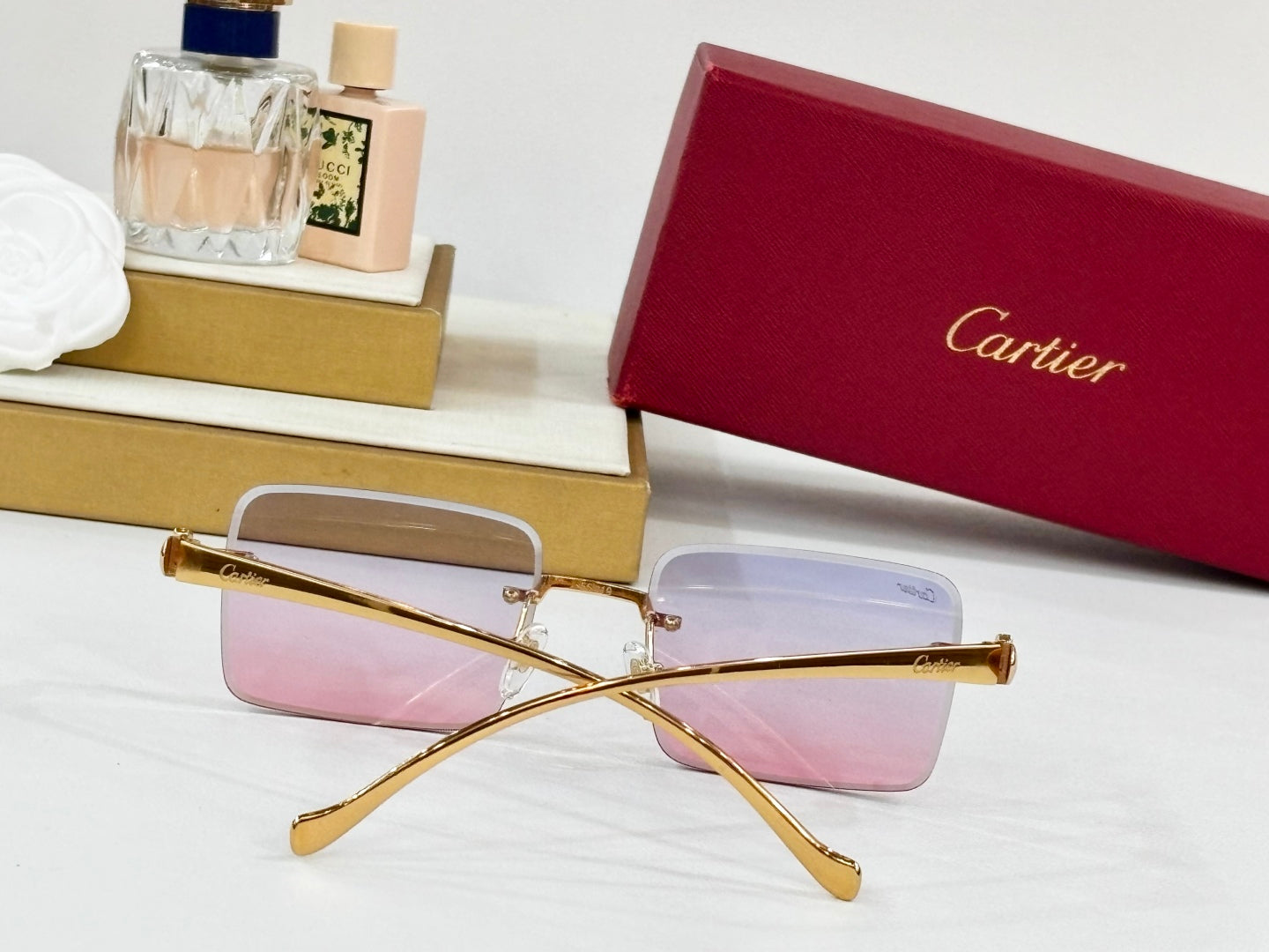 PANTHÈRE RIMLESS SQUARE FRAME SUNGLASSES 564103 IN METAL