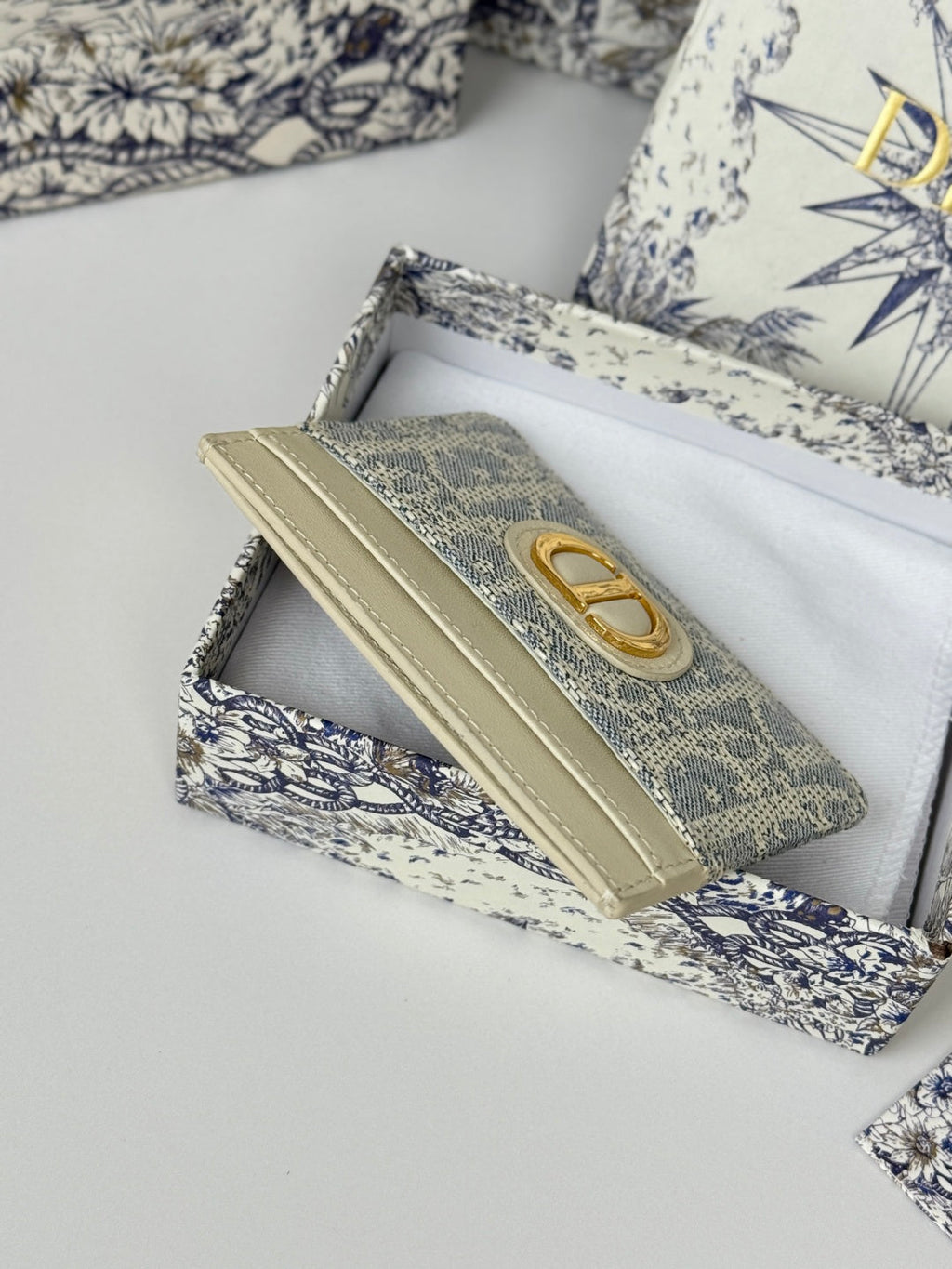 DIOR 25S 30 MONTAIGNE CARD HOLDER 10 IN IVORY OBLIQUE JACQUARD CANVAS