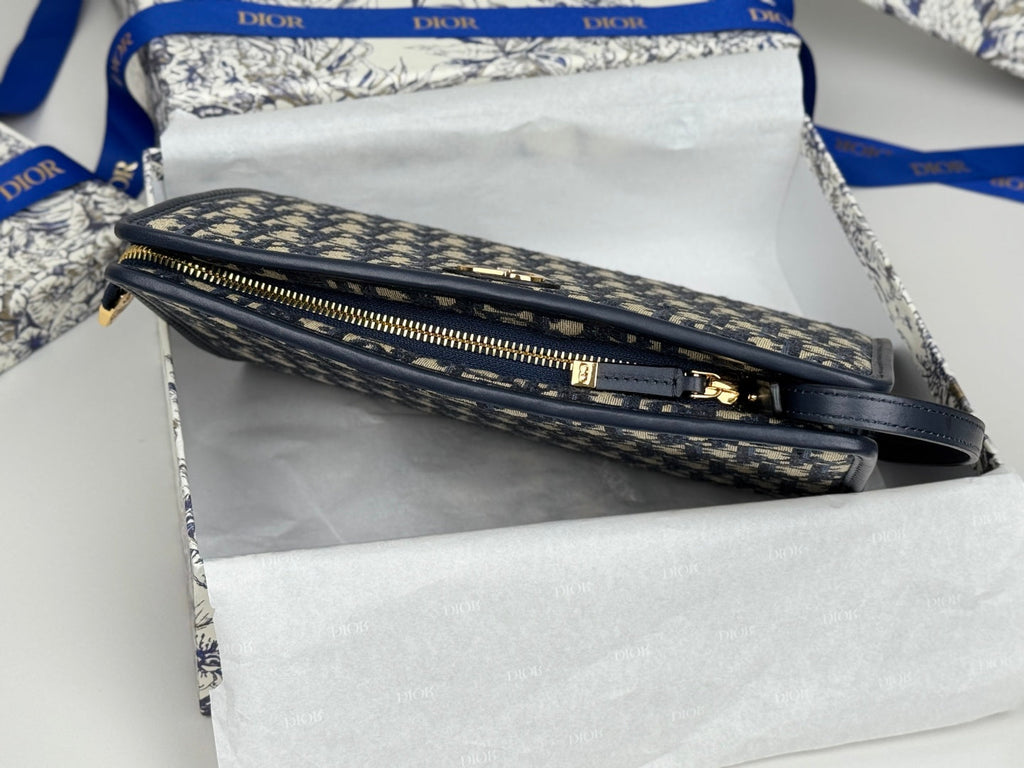 DIOR 25S 30 MONTAIGNE DEA POUCH BLUE OBLIQUE JACQUARD 26 IN CANVAS