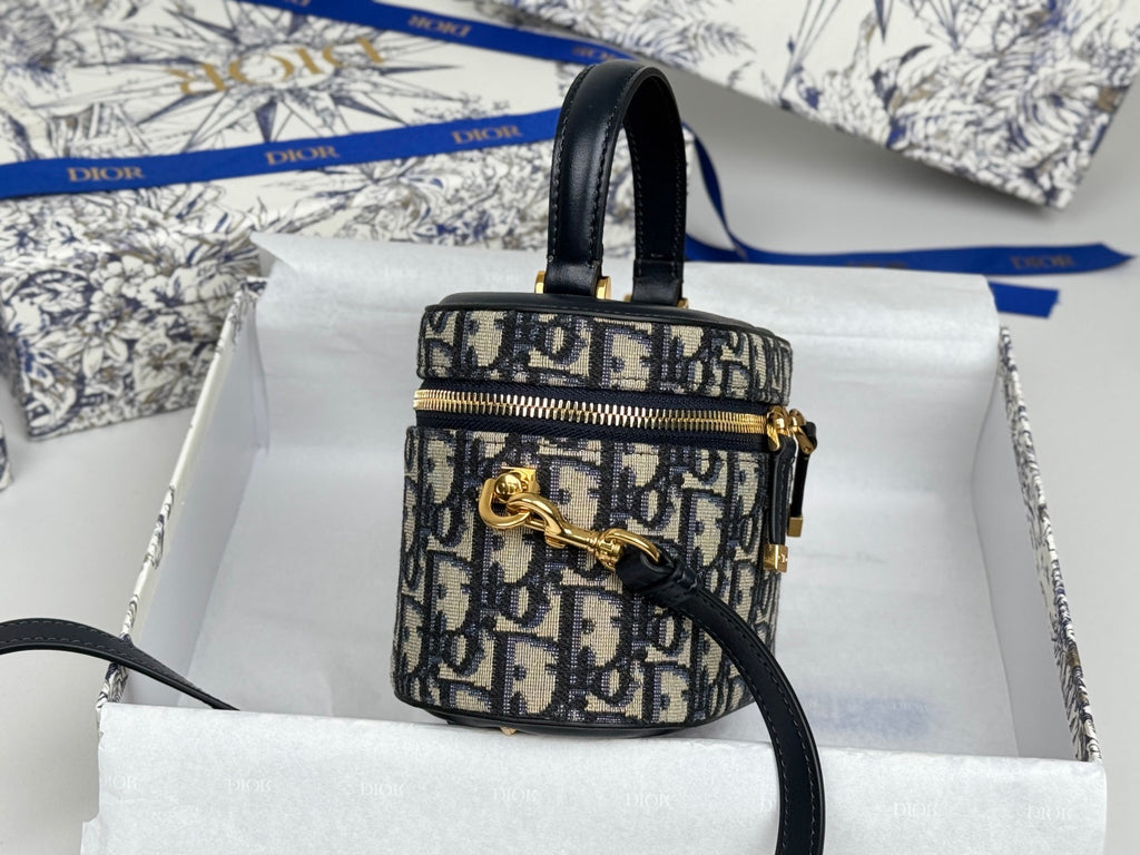 DIOR 25S CD SIGNATURE VANITY 16 IN BLUE DIOR OBLIQUE JACQUARD CANVAS