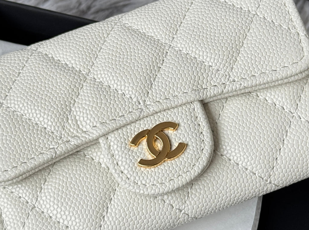 CHANEL 25S CLASSIC FLAP CARD HOLDER 11 IN IVORY CAVIAR GOLD HARDWARE