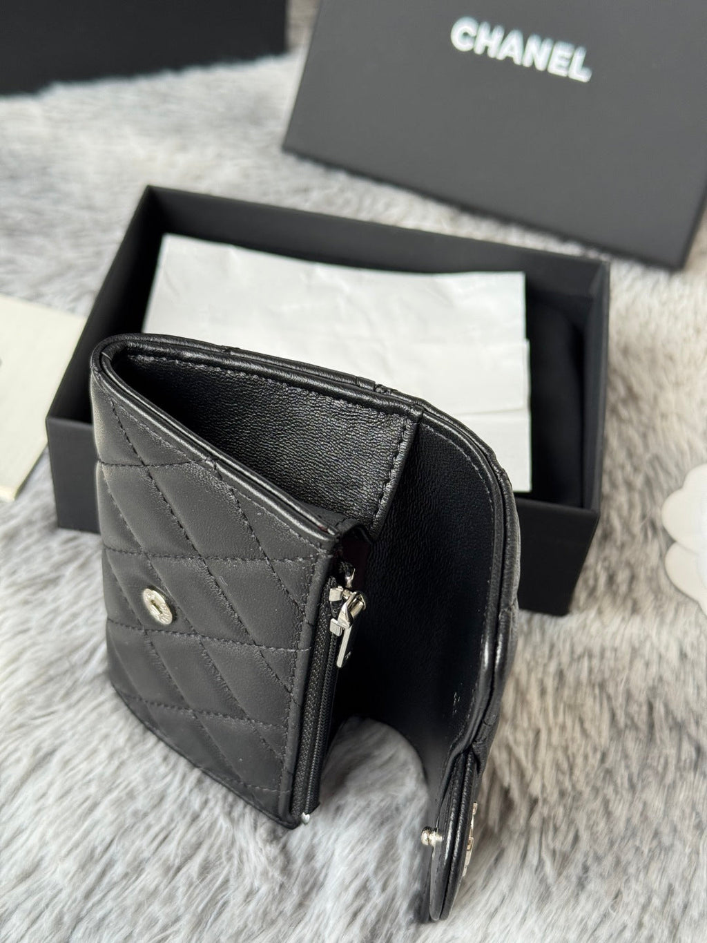 CHANEL 25S CLASSIC CARD HOLDER 11 IN BLACK LAMBSKIN SILVER HARDWARE