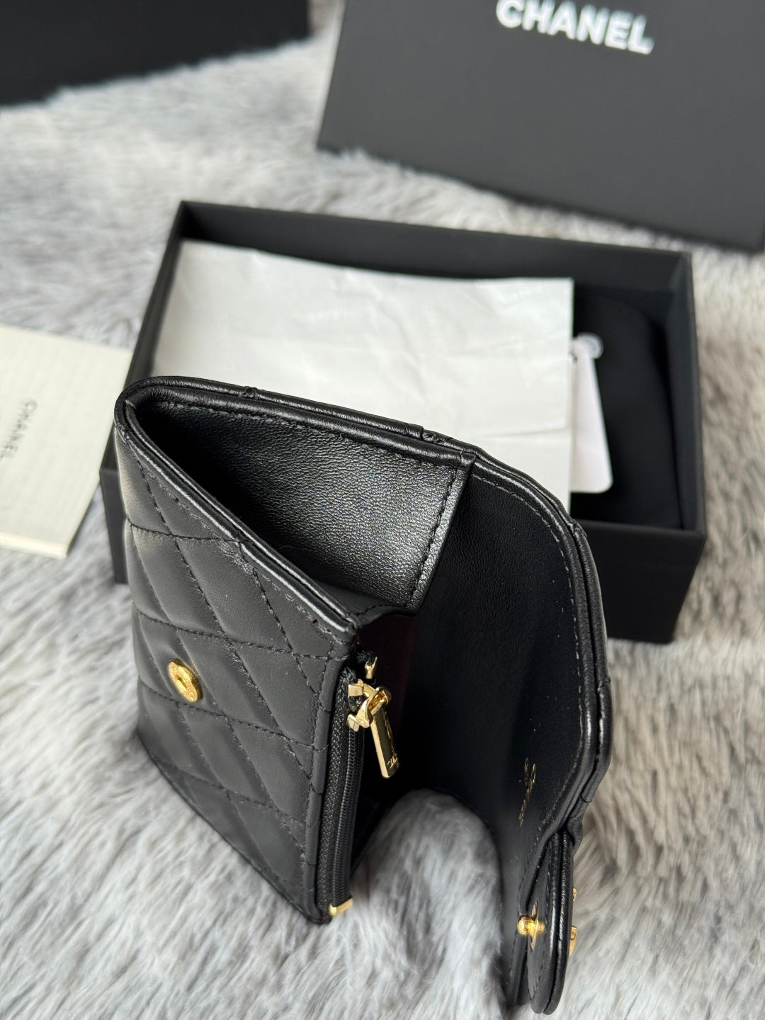 CHANEL 25S CLASSIC CARD HOLDER 11 IN BLACK LAMBSKIN GOLD HARDWARE