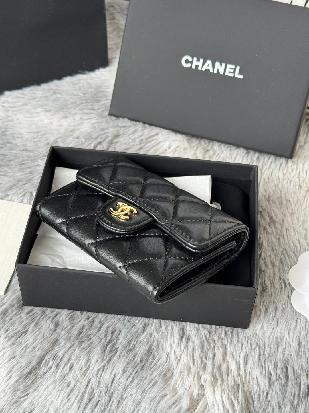 CHANEL 25S CLASSIC CARD HOLDER 11 IN BLACK LAMBSKIN GOLD HARDWARE