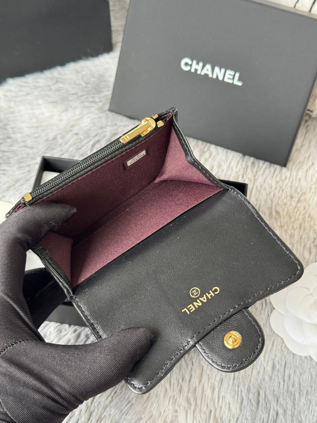 CHANEL 25S CLASSIC CARD HOLDER 11 IN BLACK LAMBSKIN GOLD HARDWARE