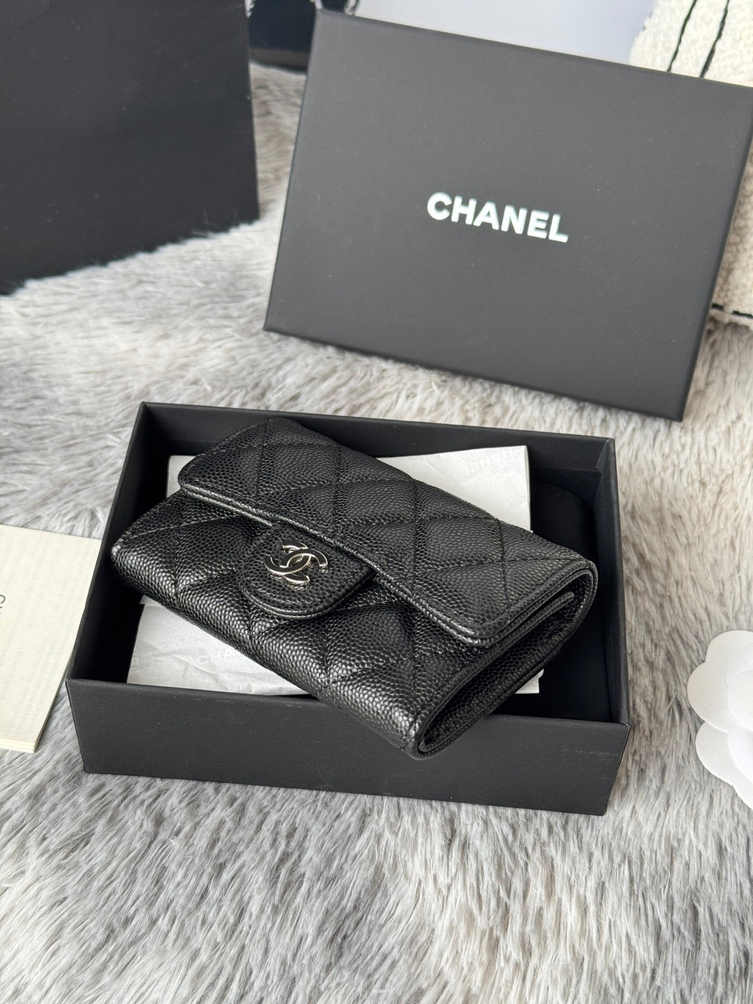 CHANEL 25S CLASSIC FLAP CARD HOLDER 11 IN BLACK CAVIAR SILVER HARDWARE