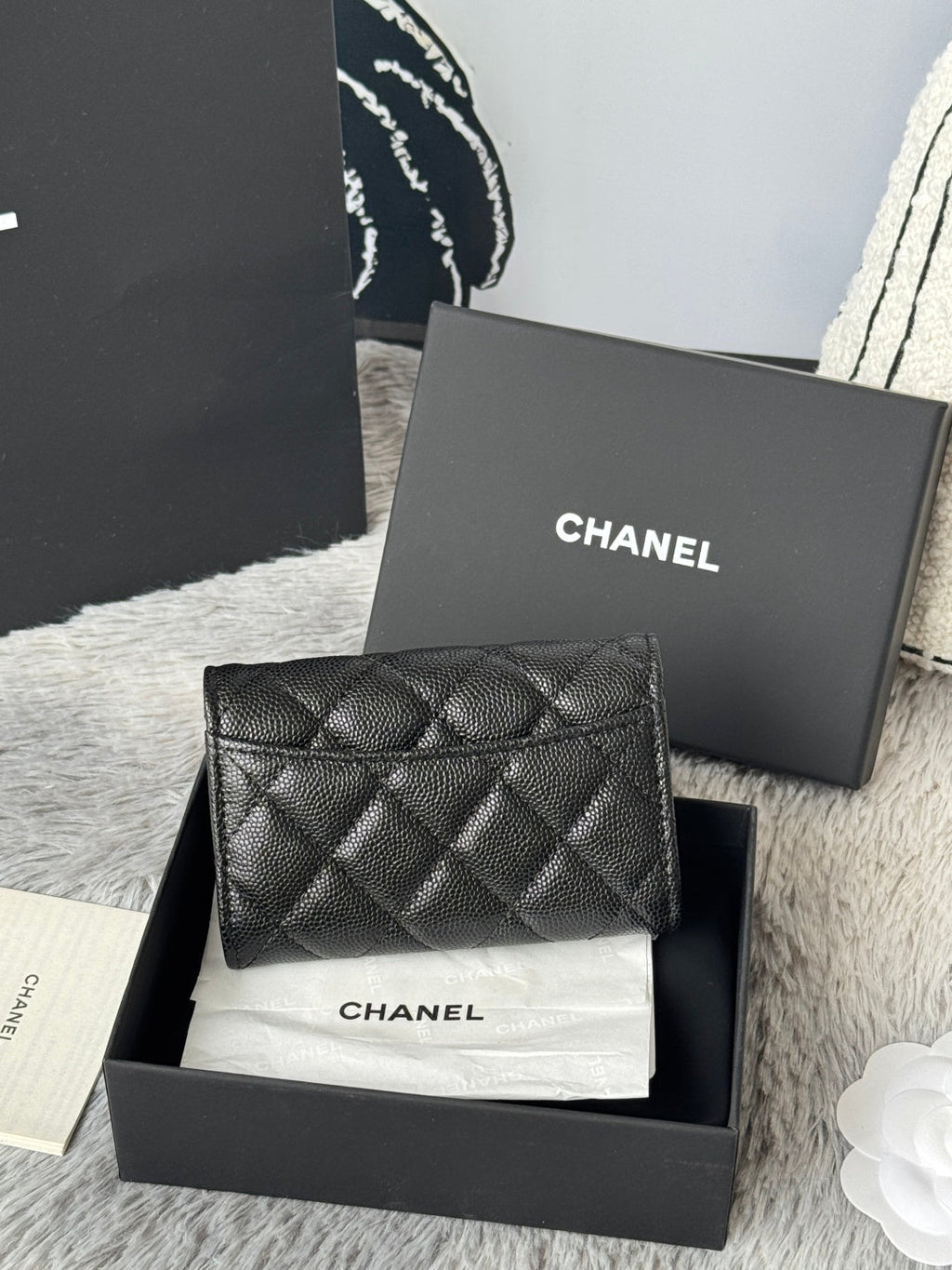 CHANEL 25S CLASSIC FLAP CARD HOLDER 11 IN BLACK CAVIAR SILVER HARDWARE