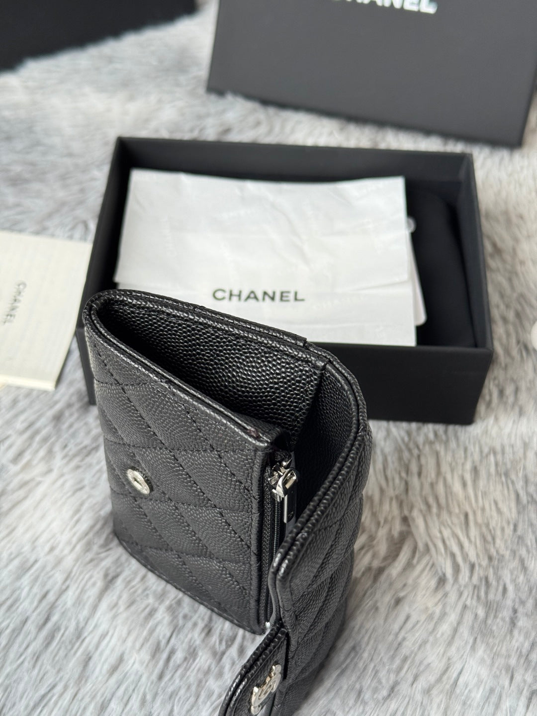 CHANEL 25S CLASSIC FLAP CARD HOLDER 11 IN BLACK CAVIAR SILVER HARDWARE