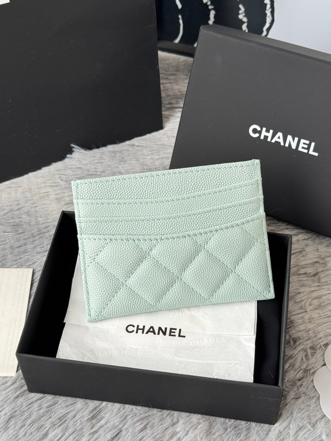 CHANEL 25S CARD HOLDER 11 IN SOFT MINT CAVIAR GOLD HARDWARE