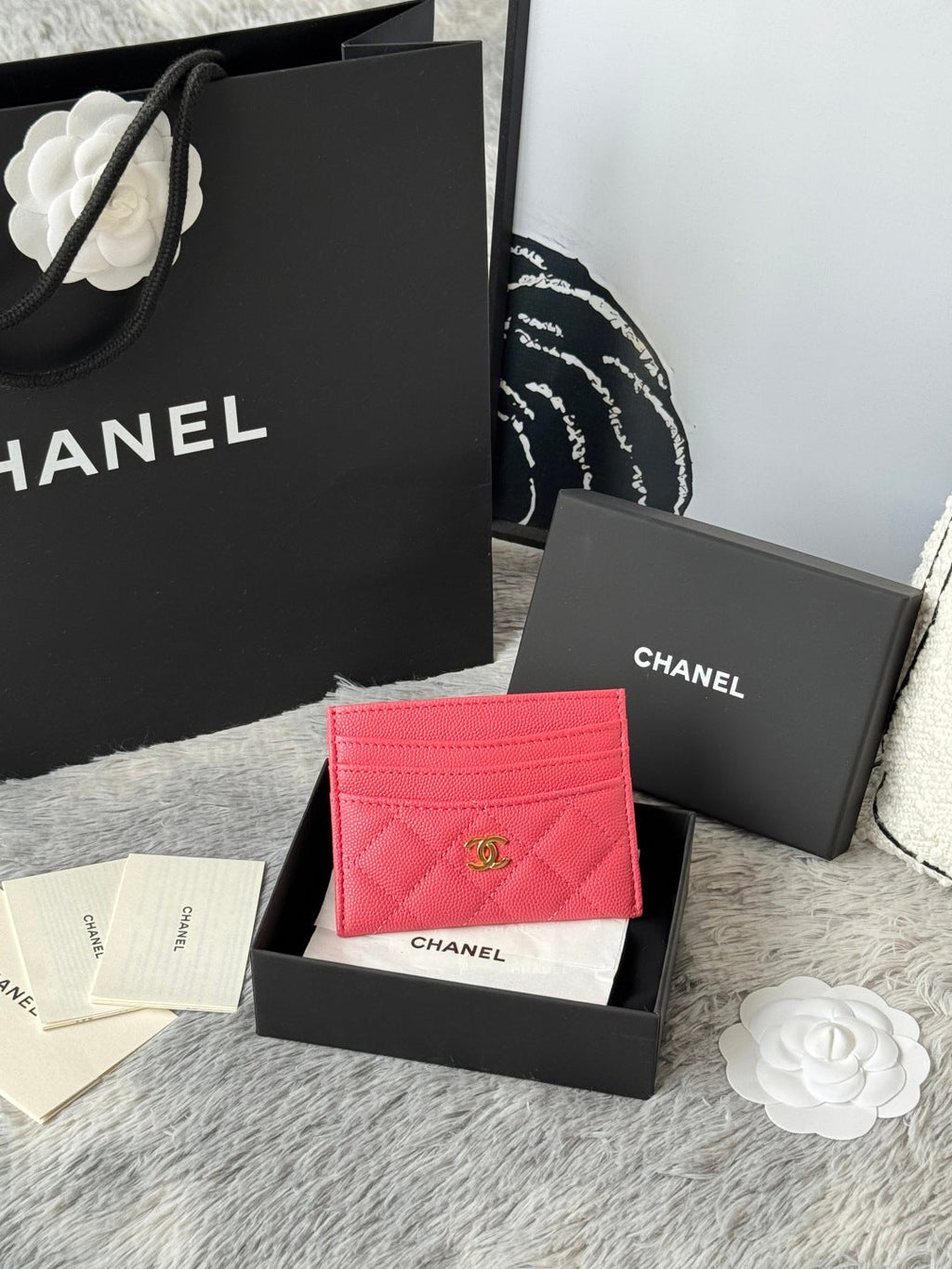 CHANEL 25S CARD HOLDER 11 IN WATERMELON CAVIAR GOLD HARDWARE