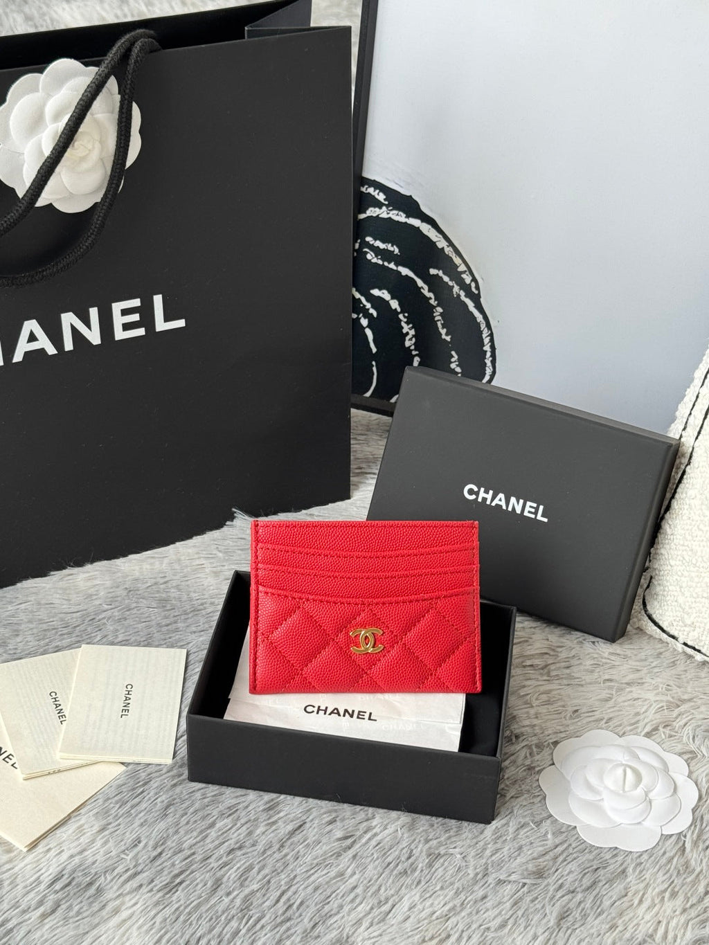 CHANEL 25S CARD HOLDER 11 IN VIVID RED CAVIAR GOLD HARDWARE