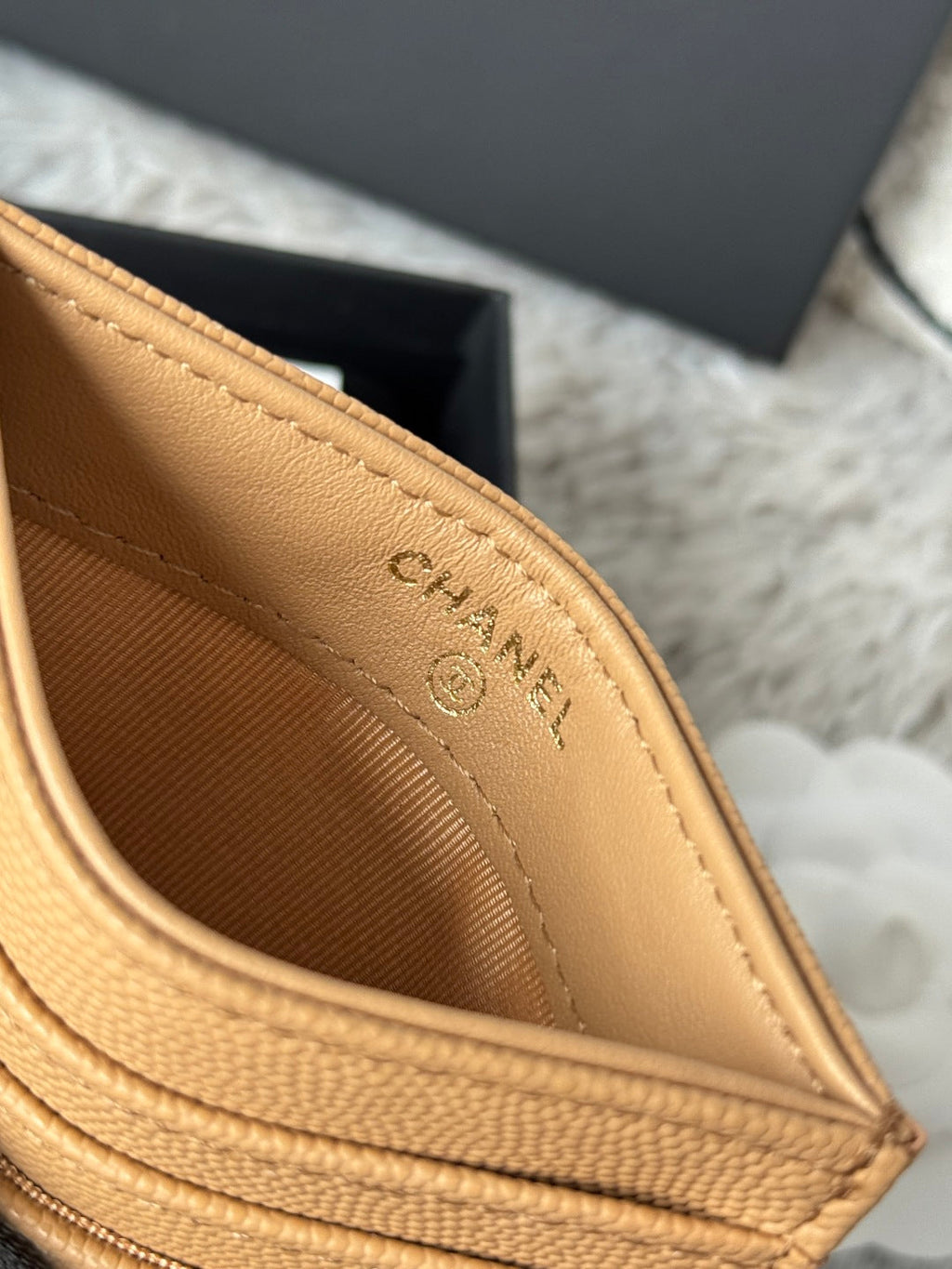 CHANEL 25S CARD HOLDER 11 IN GOLDEN CARAMEL CAVIAR GOLD HARDWARE