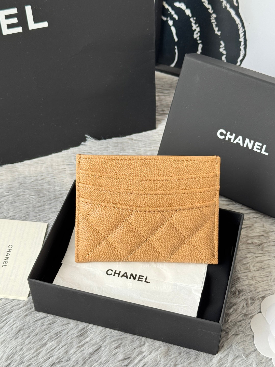 CHANEL 25S CARD HOLDER 11 IN GOLDEN CARAMEL CAVIAR GOLD HARDWARE