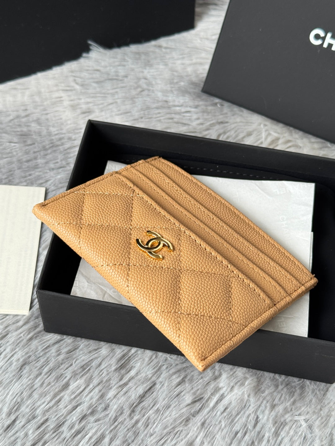 CHANEL 25S CARD HOLDER 11 IN GOLDEN CARAMEL CAVIAR GOLD HARDWARE