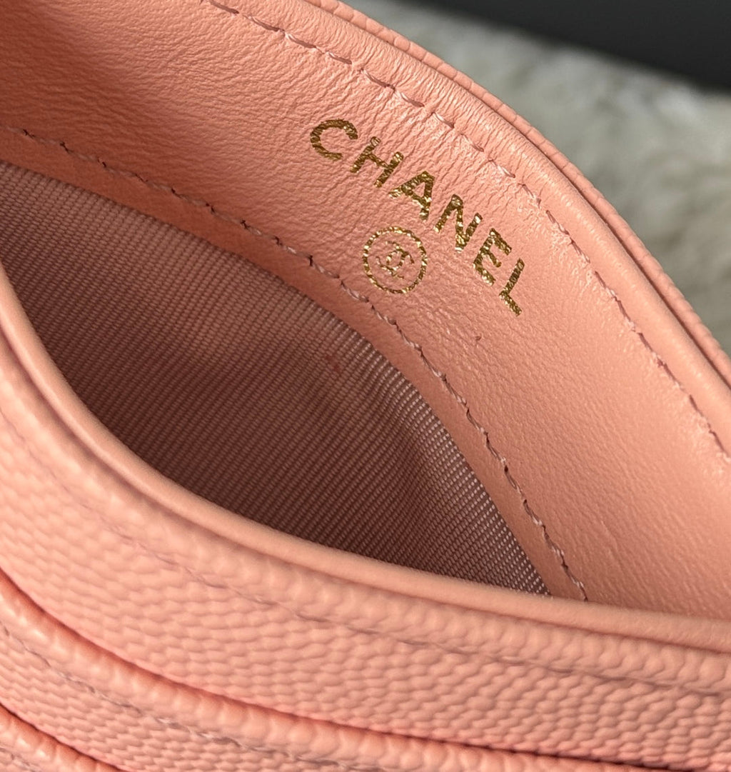 CHANEL 25S CARD HOLDER 11 IN PEACH PINK CAVIAR GOLD HARDWARE