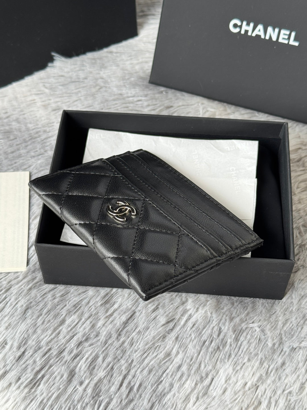 CHANEL 25S CARD HOLDER 11 IN BLACK LAMBSKIN SILVER HARDWARE