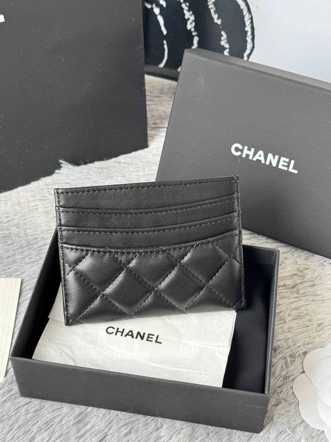 CHANEL 25S CARD HOLDER 11 IN BLACK LAMBSKIN SILVER HARDWARE