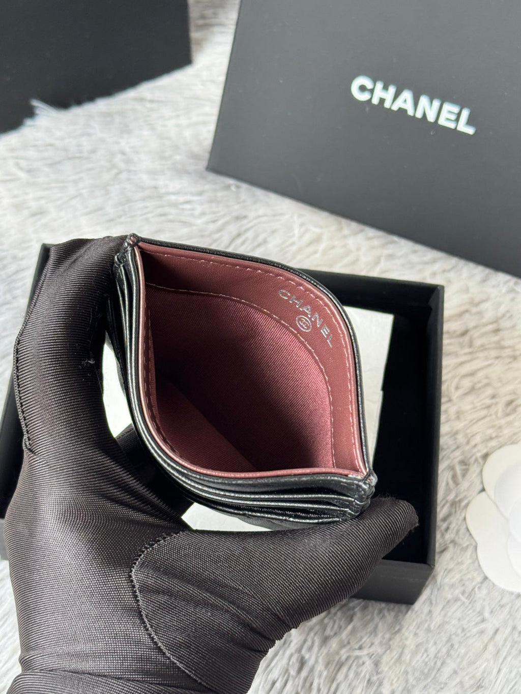 CHANEL 25S CARD HOLDER 11 IN BLACK LAMBSKIN SILVER HARDWARE