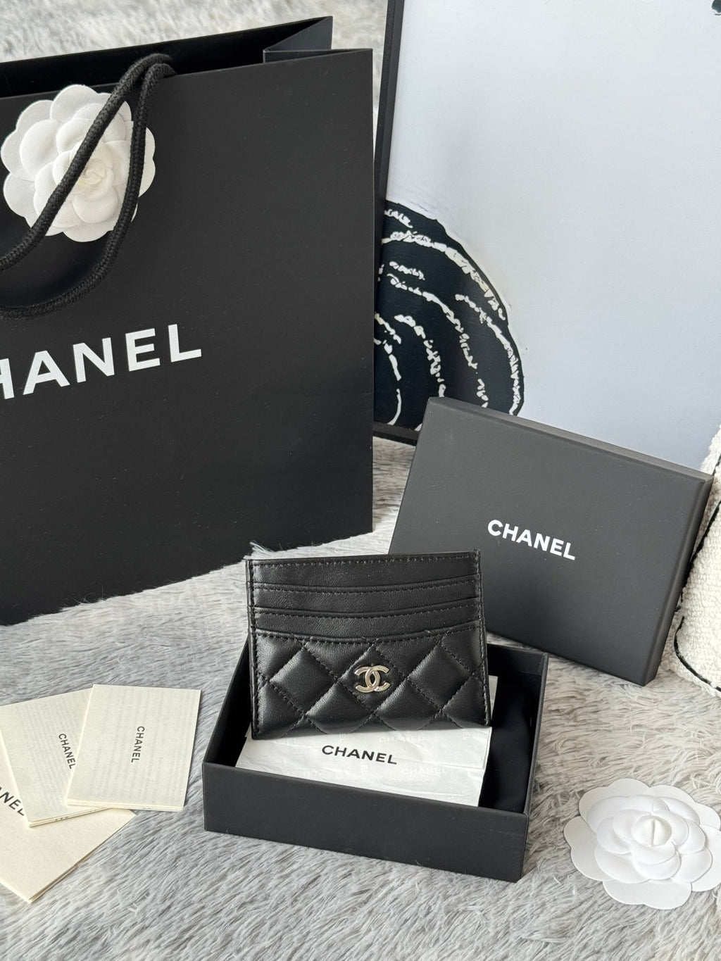 CHANEL 25S CARD HOLDER 11 IN BLACK LAMBSKIN SILVER HARDWARE