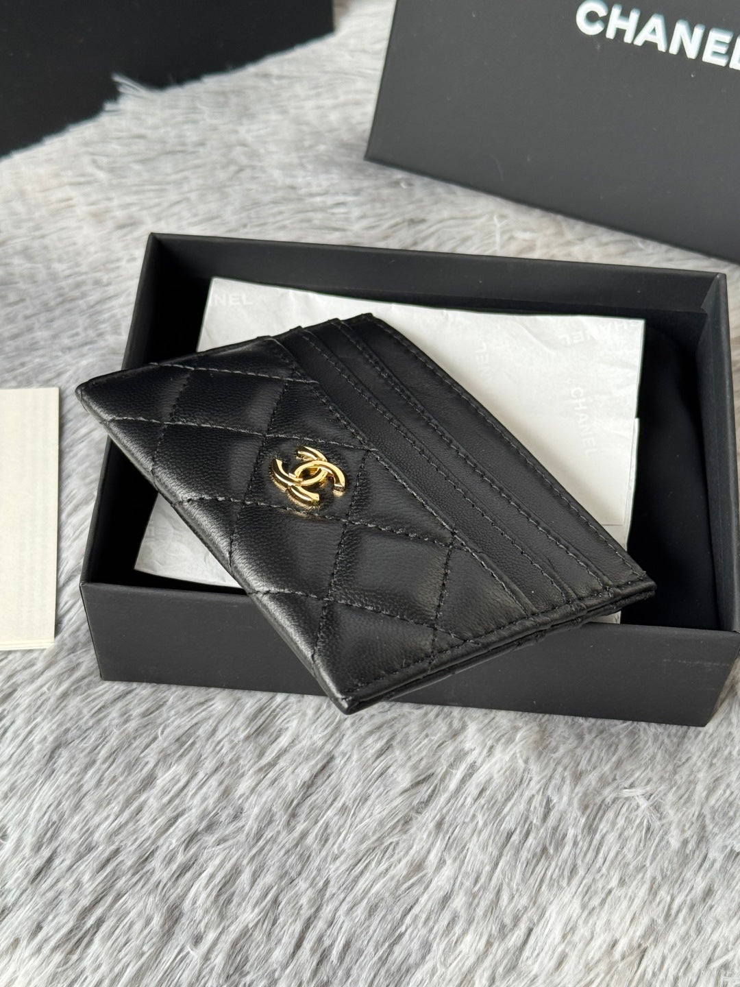 CHANEL 25S CARD HOLDER 11 IN BLACK LAMBSKIN GOLD HARDWARE