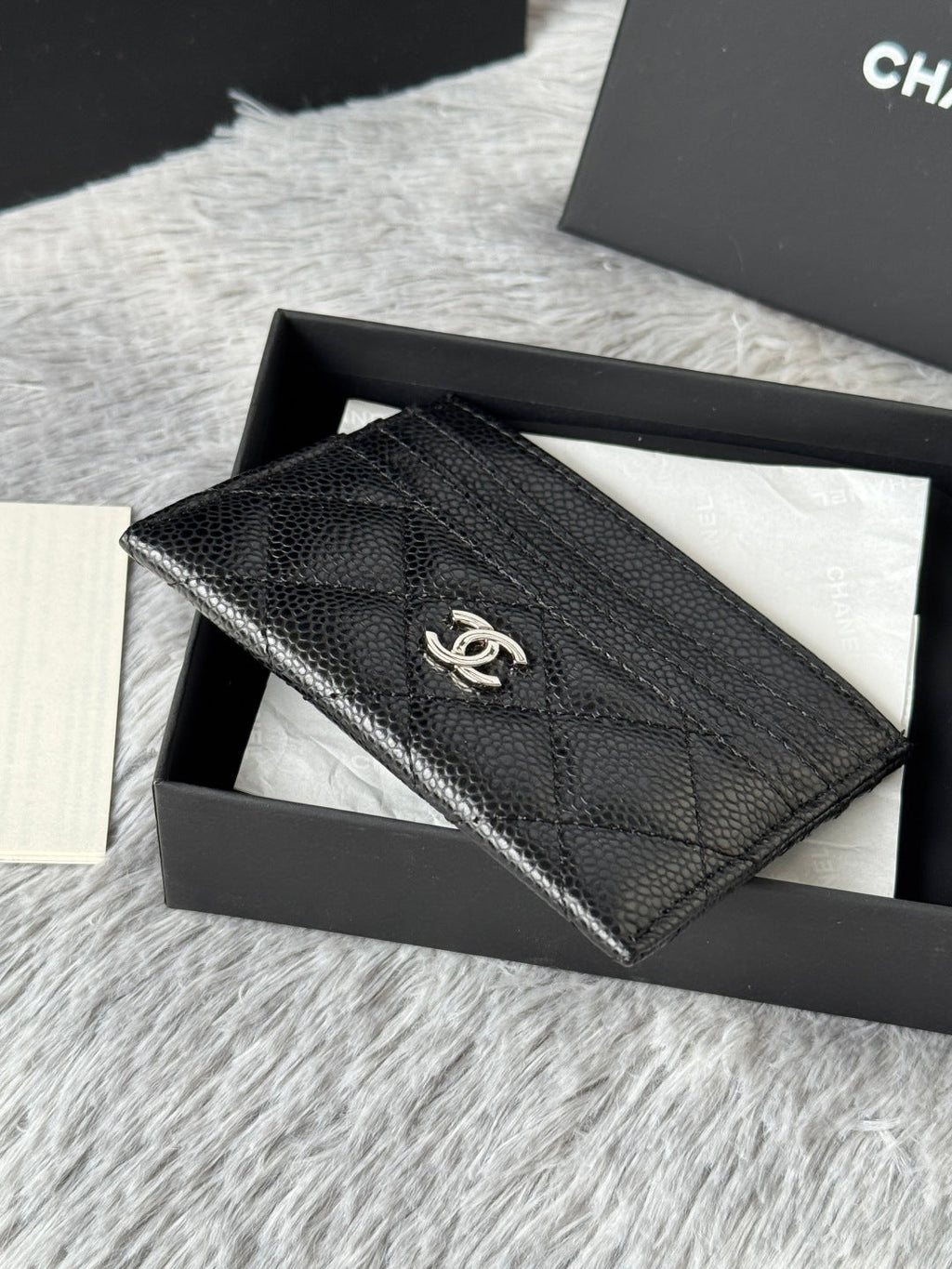 CHANEL 25S CARD HOLDER 11 IN BLACK CAVIAR SILVER HARDWARE