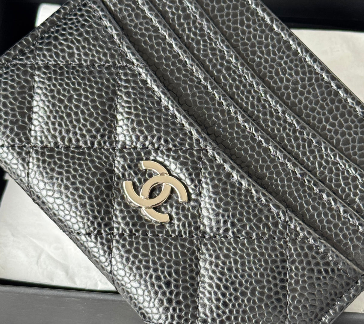 CHANEL 25S CARD HOLDER 11 IN BLACK CAVIAR SILVER HARDWARE