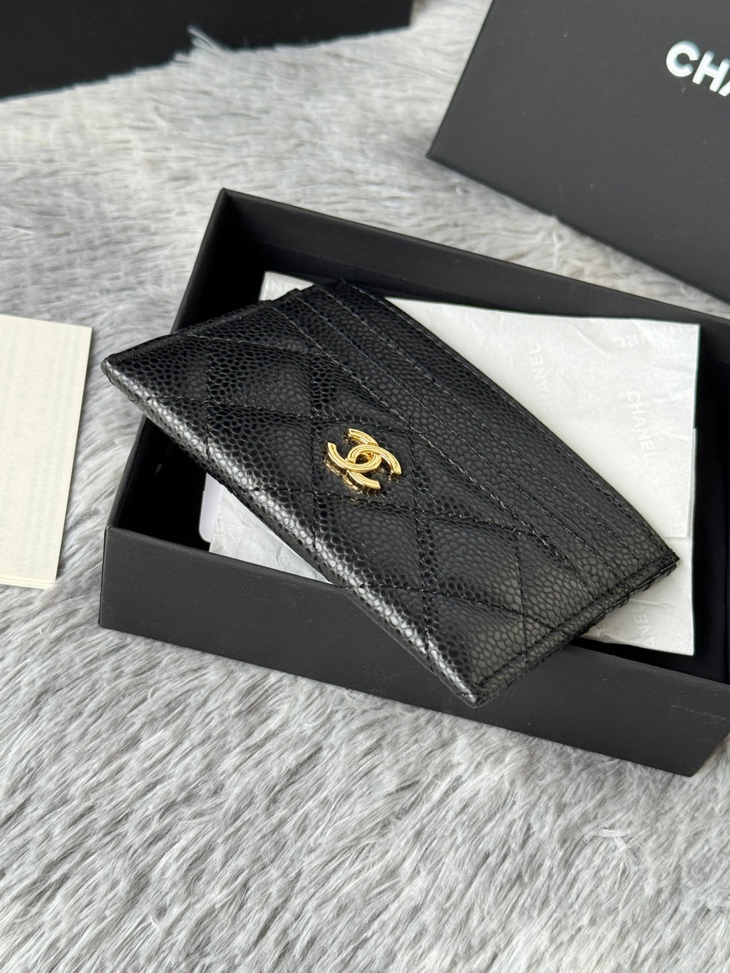 CHANEL 25S CARD HOLDER 11 IN BLACK CAVIAR GOLD HARDWARE