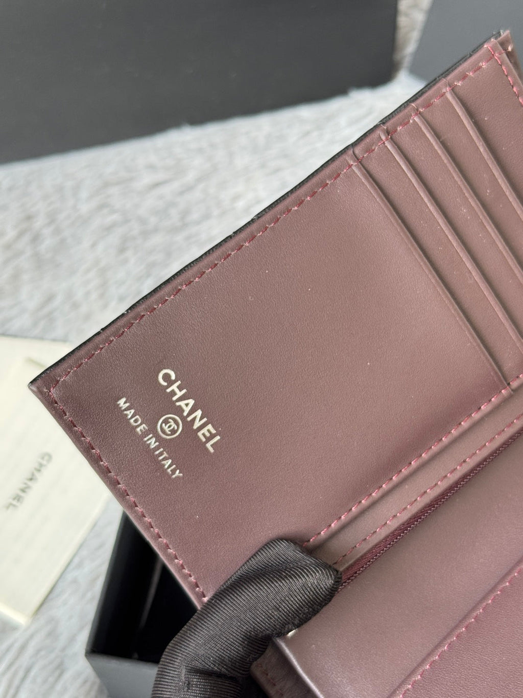 CHANEL 25S MULTI PURPOSE PASSPORT WALLET 15 IN BLACK LAMBSKIN SILVER HARDWARE