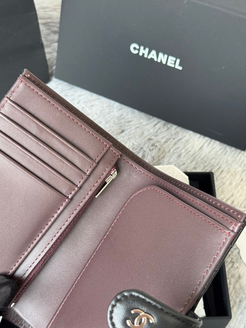 CHANEL 25S MULTI PURPOSE PASSPORT WALLET 15 IN BLACK LAMBSKIN SILVER HARDWARE