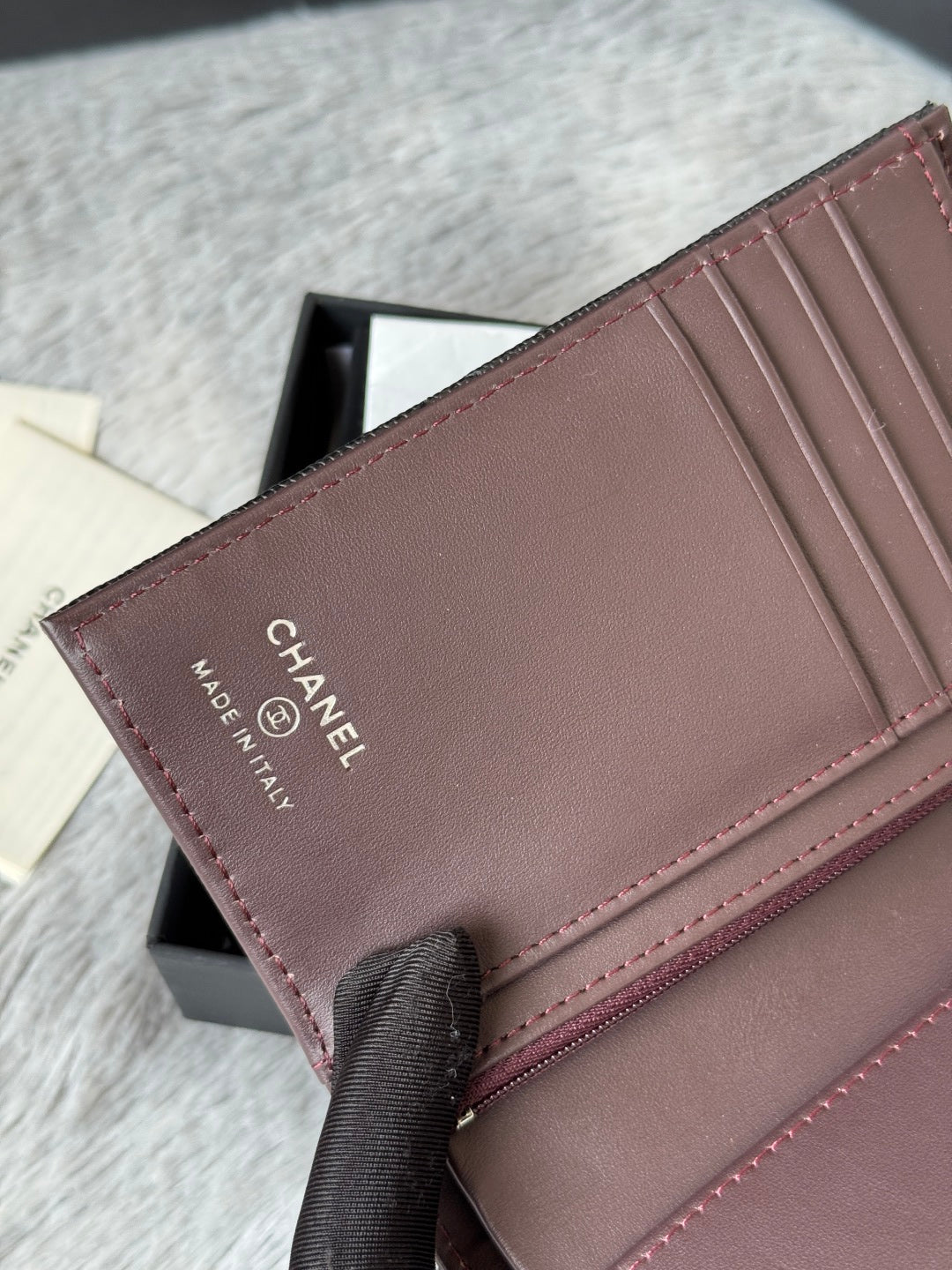 CHANEL 25S MULTI PURPOSE PASSPORT WALLET 15 IN BLACK CALFSKIN SILVER HARDWARE