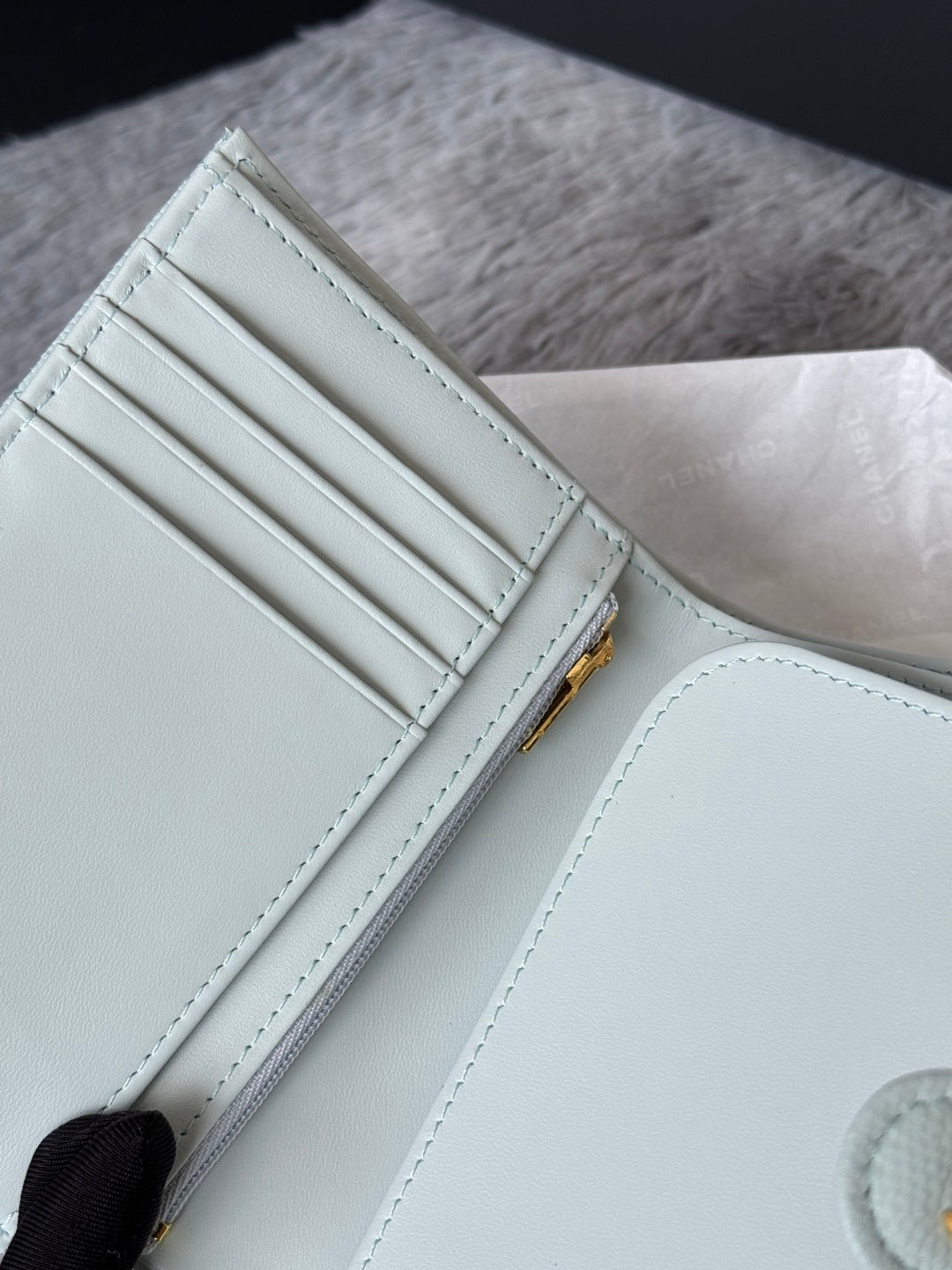 CHANEL 25S MULTI PURPOSE PASSPORT WALLET 15 IN SOFT MINT CALFSKIN GOLD HARDWARE