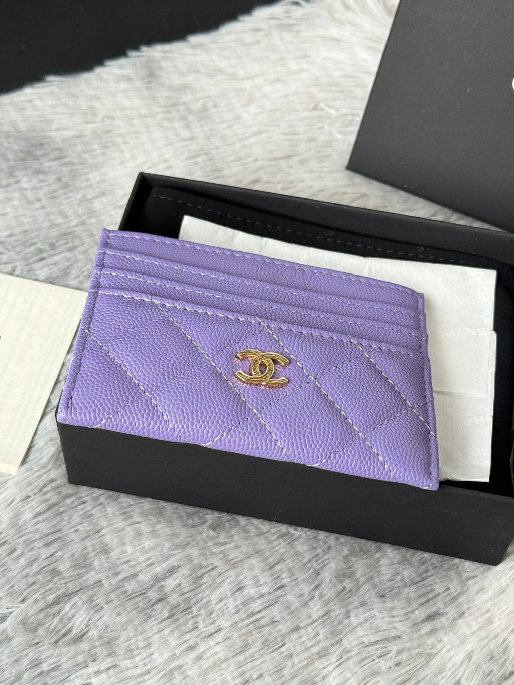 CHANEL 25S CARD HOLDER 11 IN LAVENDER PURPLE CAVIAR GOLD HARDWARE