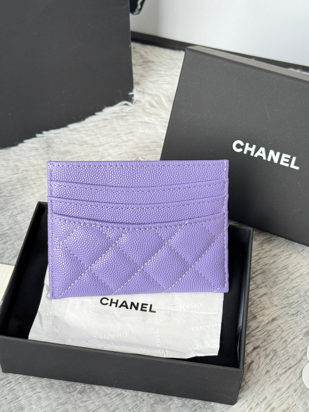 CHANEL 25S CARD HOLDER 11 IN LAVENDER PURPLE CAVIAR GOLD HARDWARE
