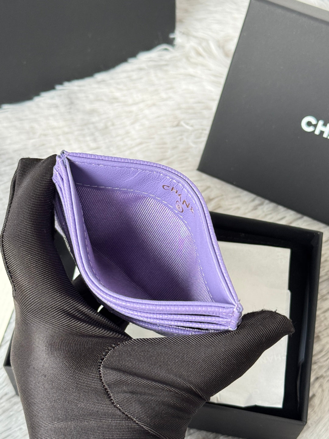 CHANEL 25S CARD HOLDER 11 IN LAVENDER PURPLE CAVIAR GOLD HARDWARE