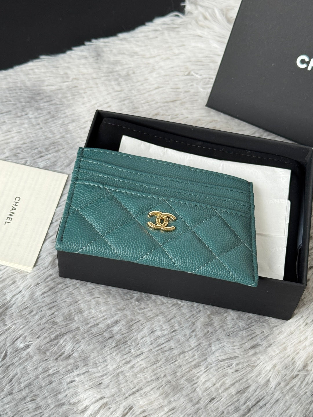 CHANEL 25S CARD HOLDER 11 IN TROPICAL TEAL CAVIAR GOLD HARDWARE