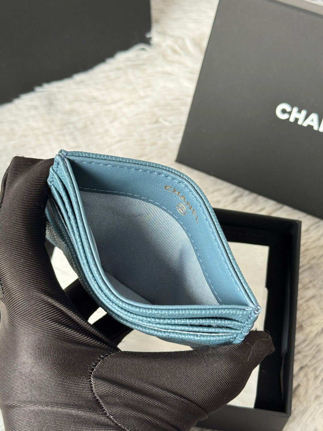 CHANEL 25S CARD HOLDER 11 IN SLATE BLUE CAVIAR GOLD HARDWARE