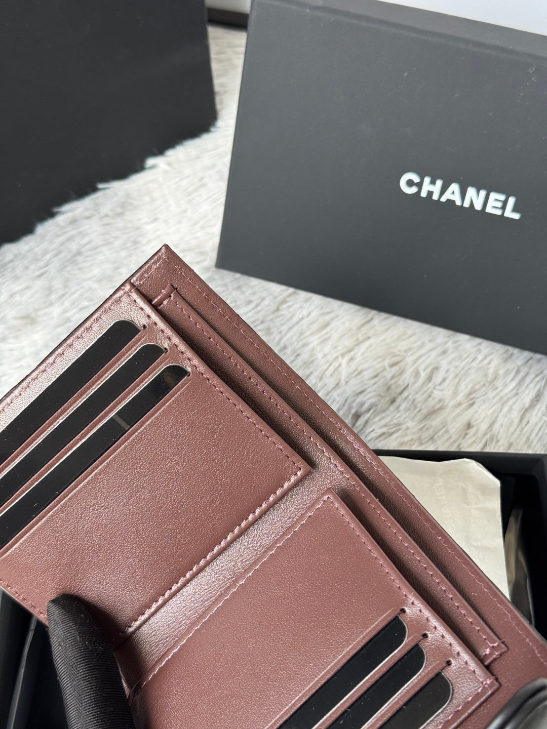 CHANEL 25S CF SMALL TRI FOLD WALLET 11 IN BLACK LAMBSKIN GOLD HARDWARE