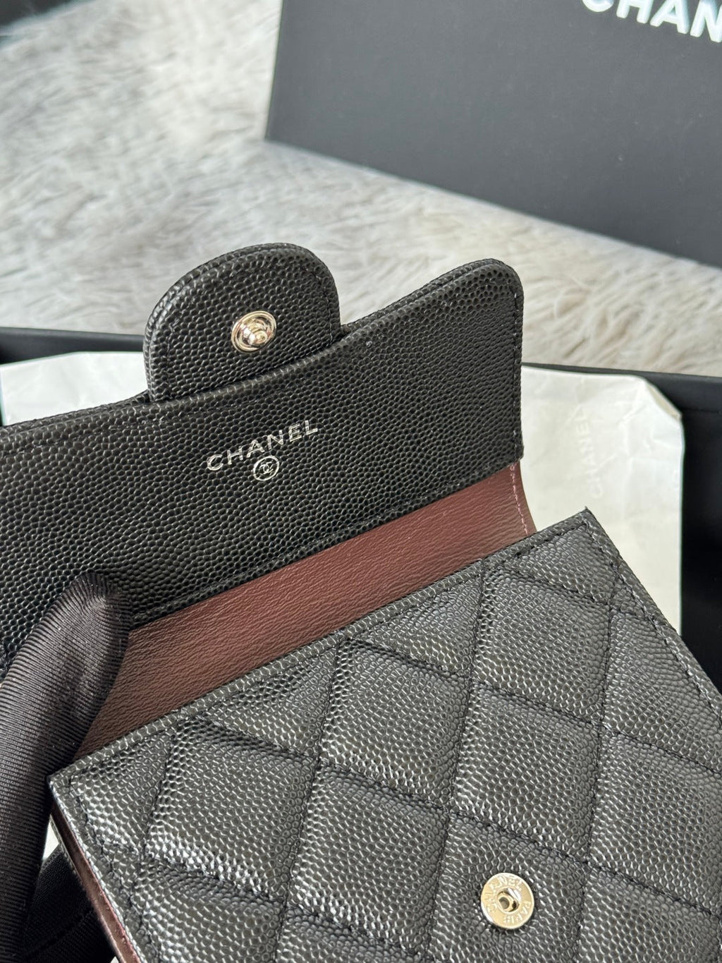 CHANEL 25S CF SMALL TRI FOLD WALLET 11 IN BLACK CAVIAR SILVER HARDWARE