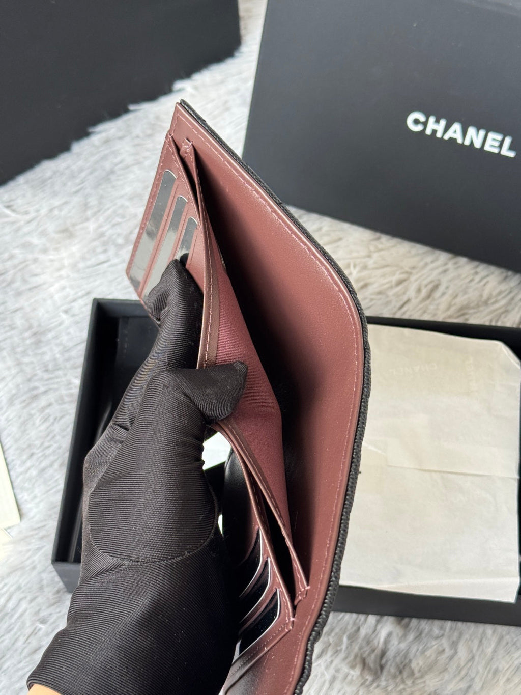 CHANEL 25S CF SMALL TRI FOLD WALLET 11 IN BLACK CAVIAR GOLD HARDWARE