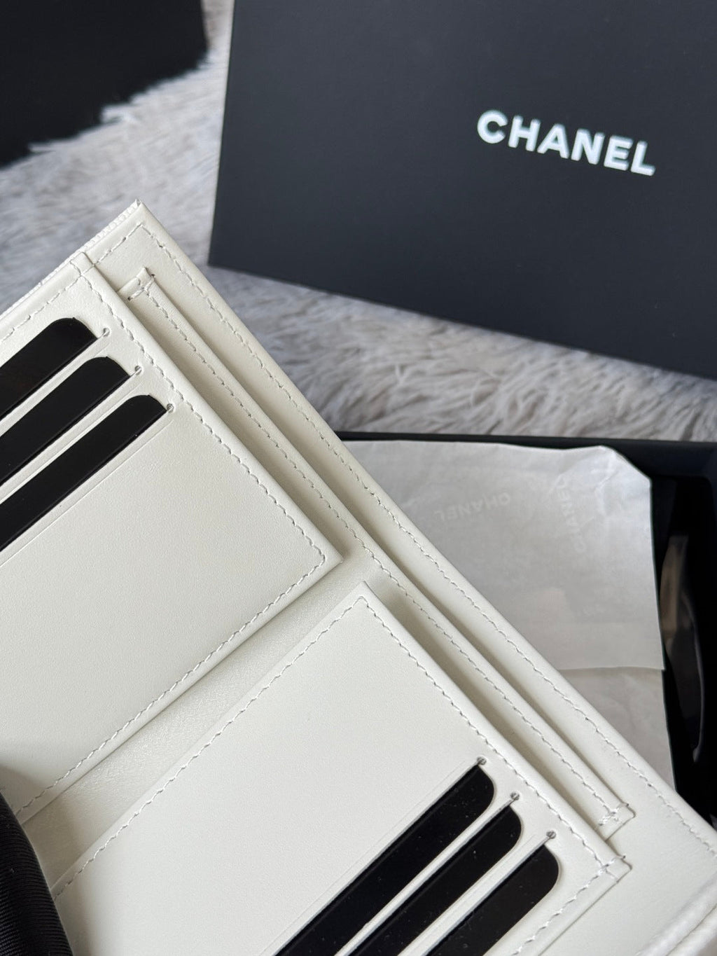 CHANEL 25S CF SMALL TRI FOLD WALLET 11 IN IVORY CAVIAR GOLD HARDWARE