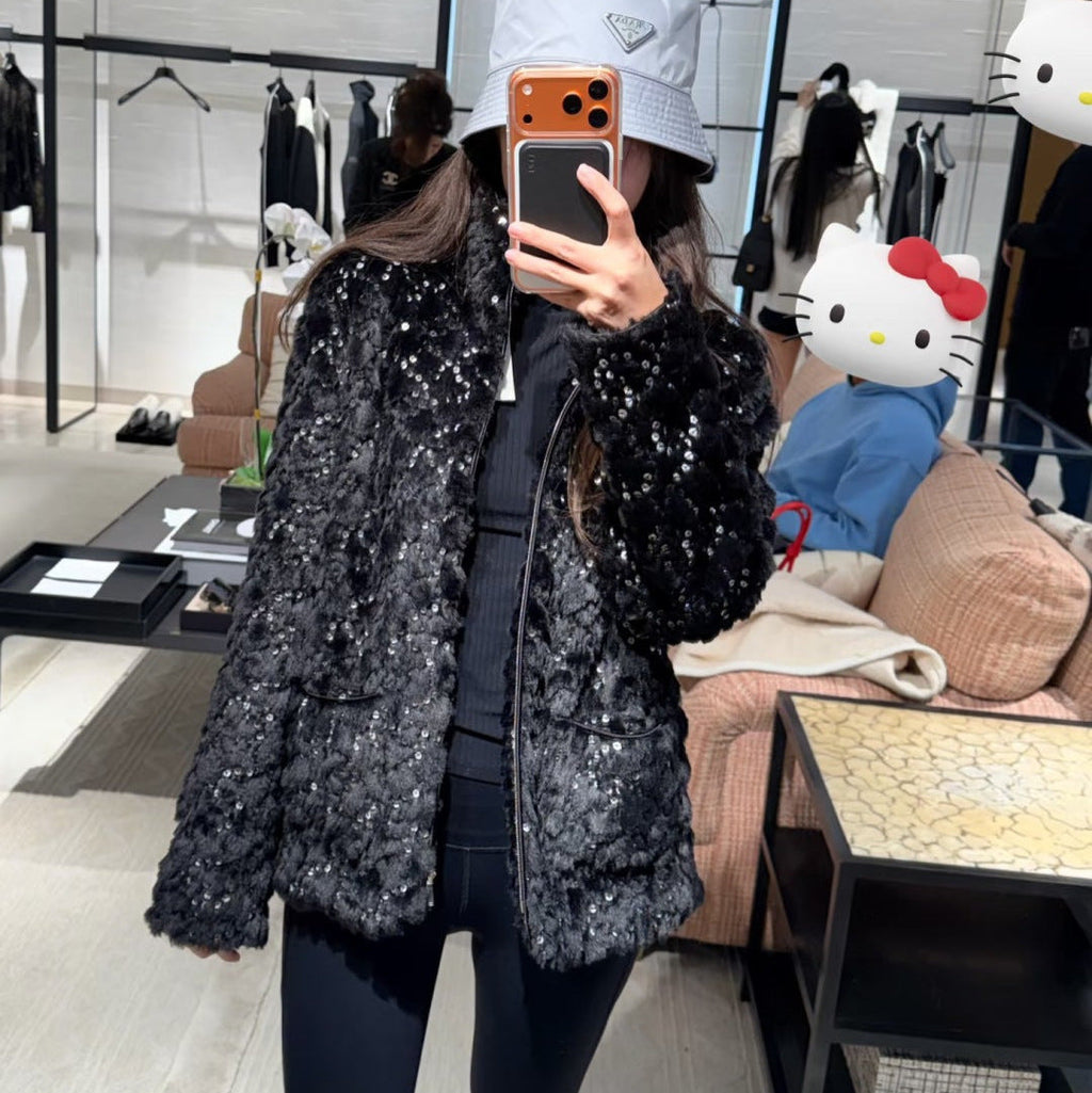 CHANEL 25S VELVET SEQUIN-EMBELLISHED JACKET 464