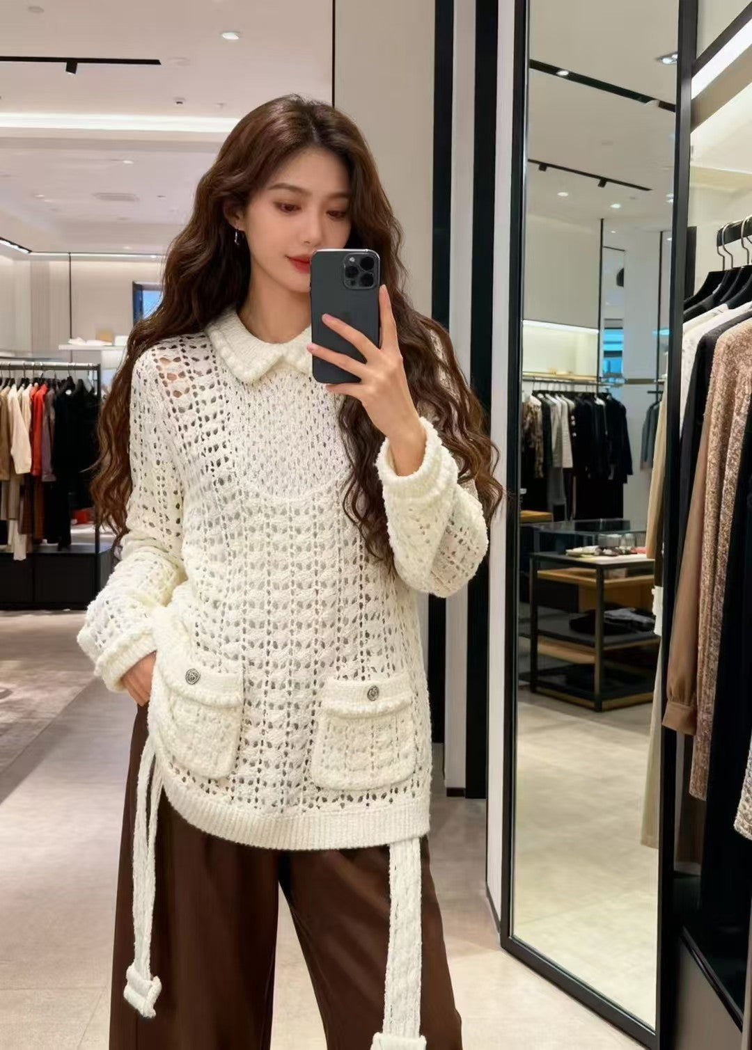 CHANEL 25S OPEN-KNIT WAIST-TIE SWEATER 528