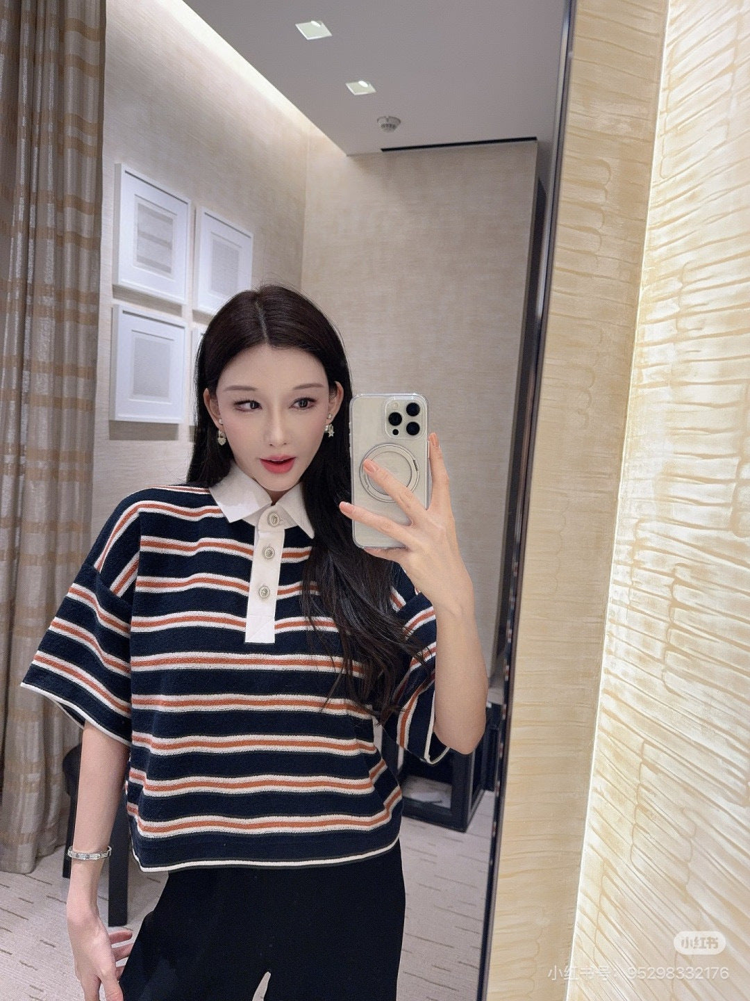 CHANEL 25S SHORT-SLEEVE STRIPED SHIRT 598