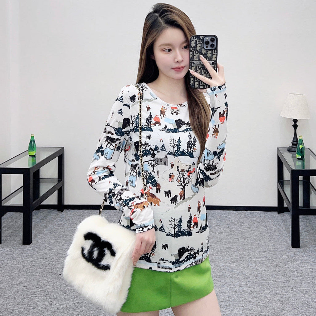 CHANEL 25S PRINTED ROUND-NECK T-SHIRT 605