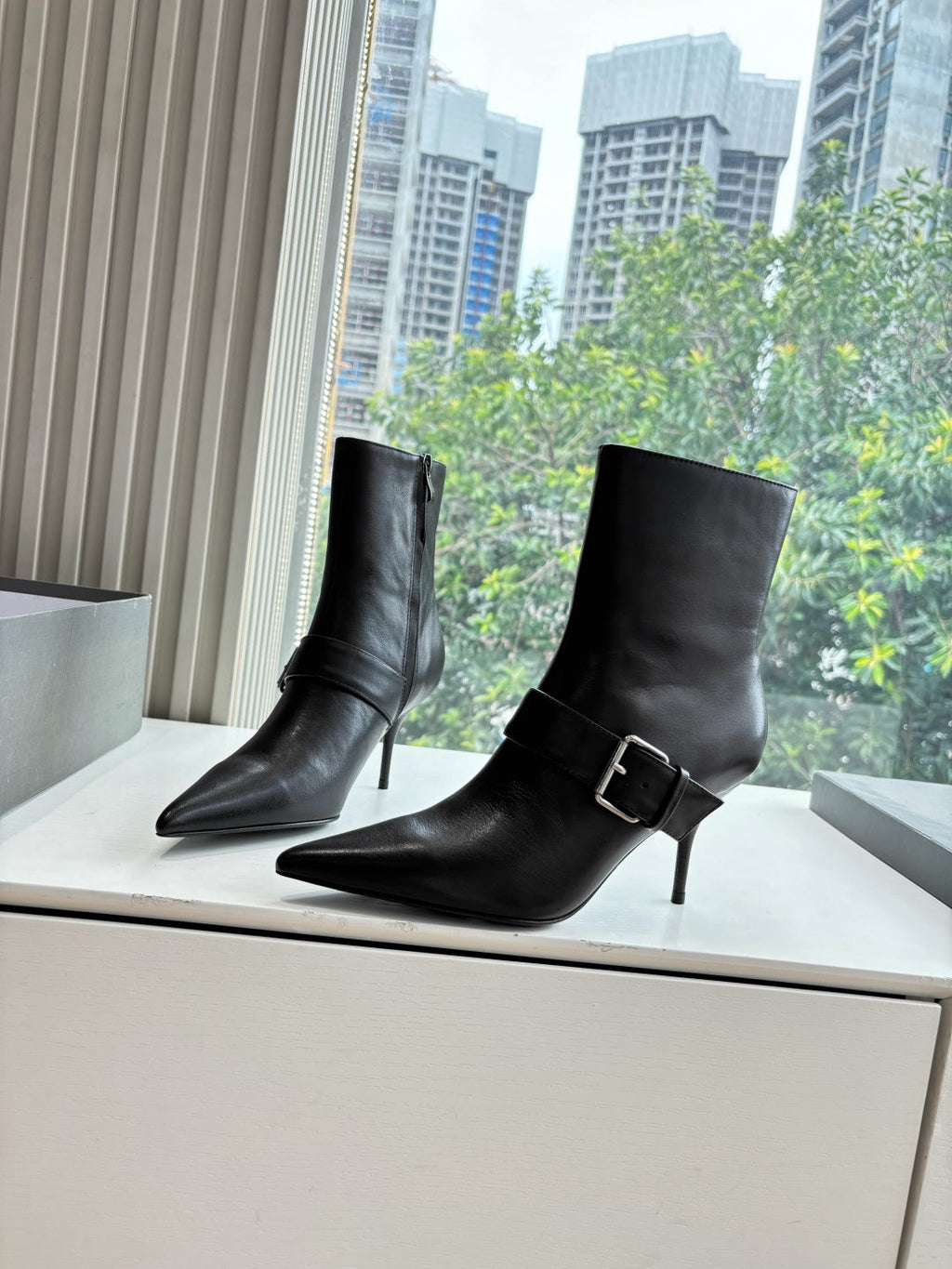 BALENCIAGA 25S ANKLE BOOTS WITH ZIPPER IN BLACK COW LEATHER SILVER HARDWARE