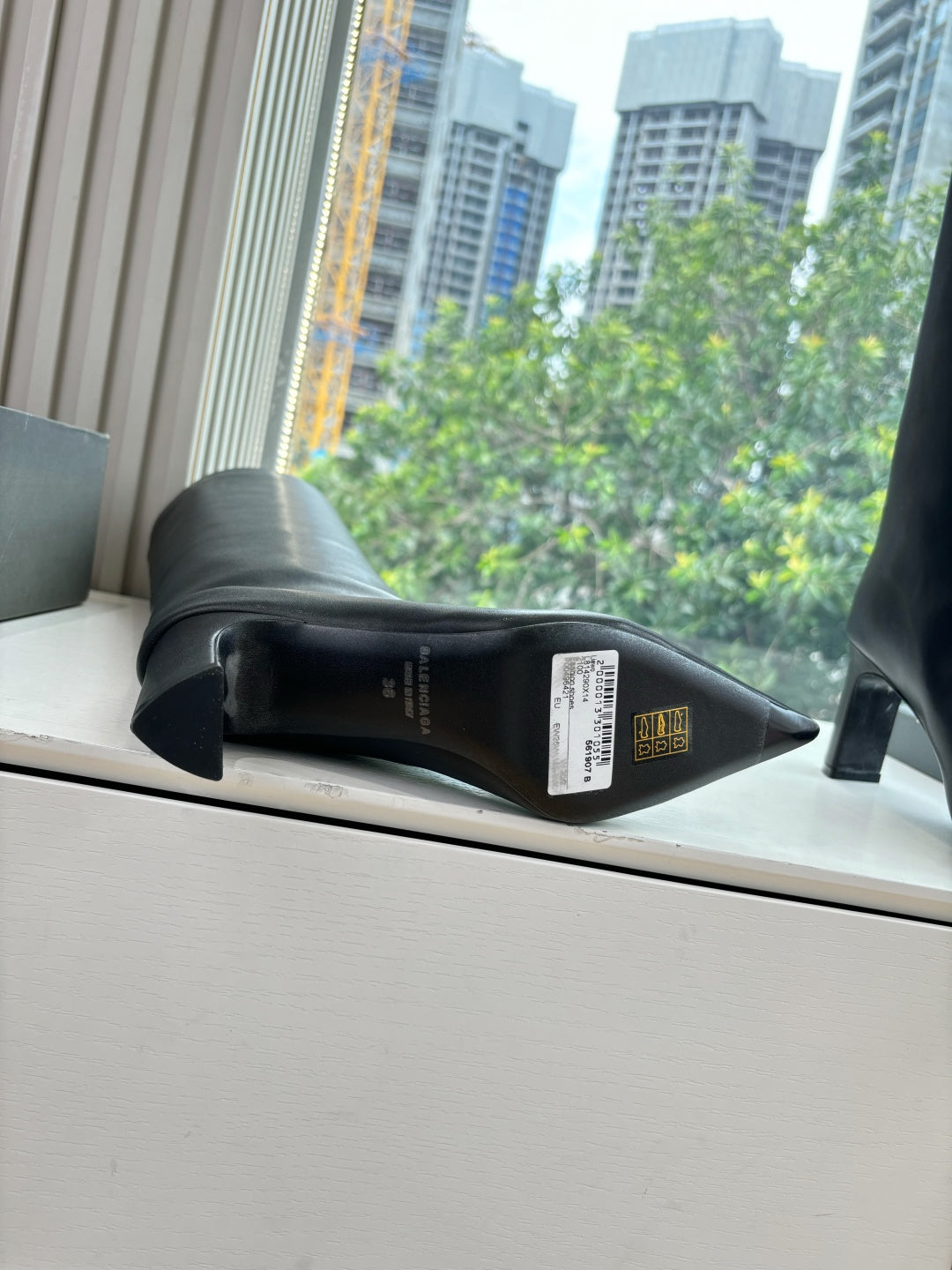 BALENCIAGA 25S HIGH BOOT IN BLACK EMBOSSED COW LEATHER